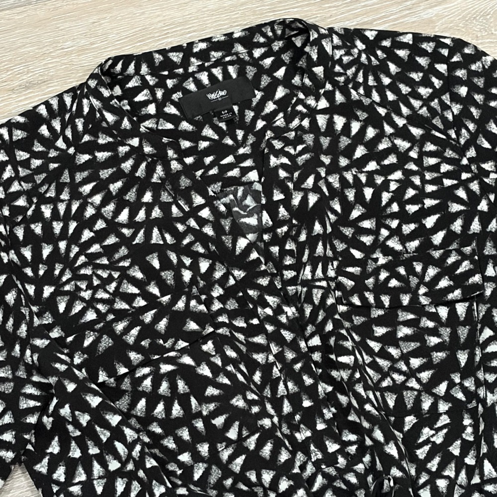 Mossimo Womens Black White Geometric Fan Print Roll Tab Shirt Dress Small